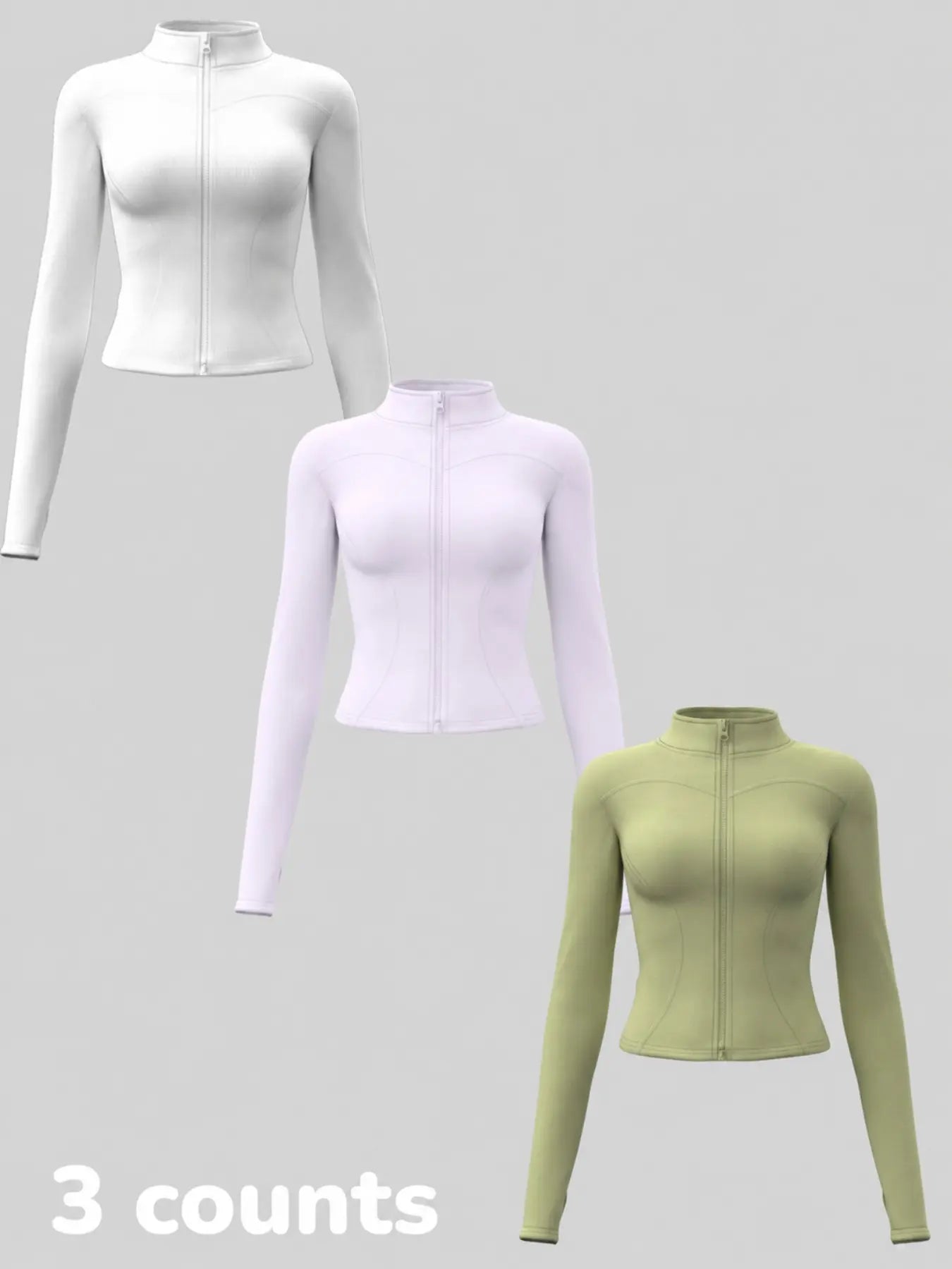 Women'S Long Sleeve Yoga Jacket Set, Sports Outerwear, Athletic Jackets, High Neck Zipper Closure, Quick-Dry Fitness Top, Tight-Fitting Sports Wear, Athletic Sports Clothing, 3 Piece Pack