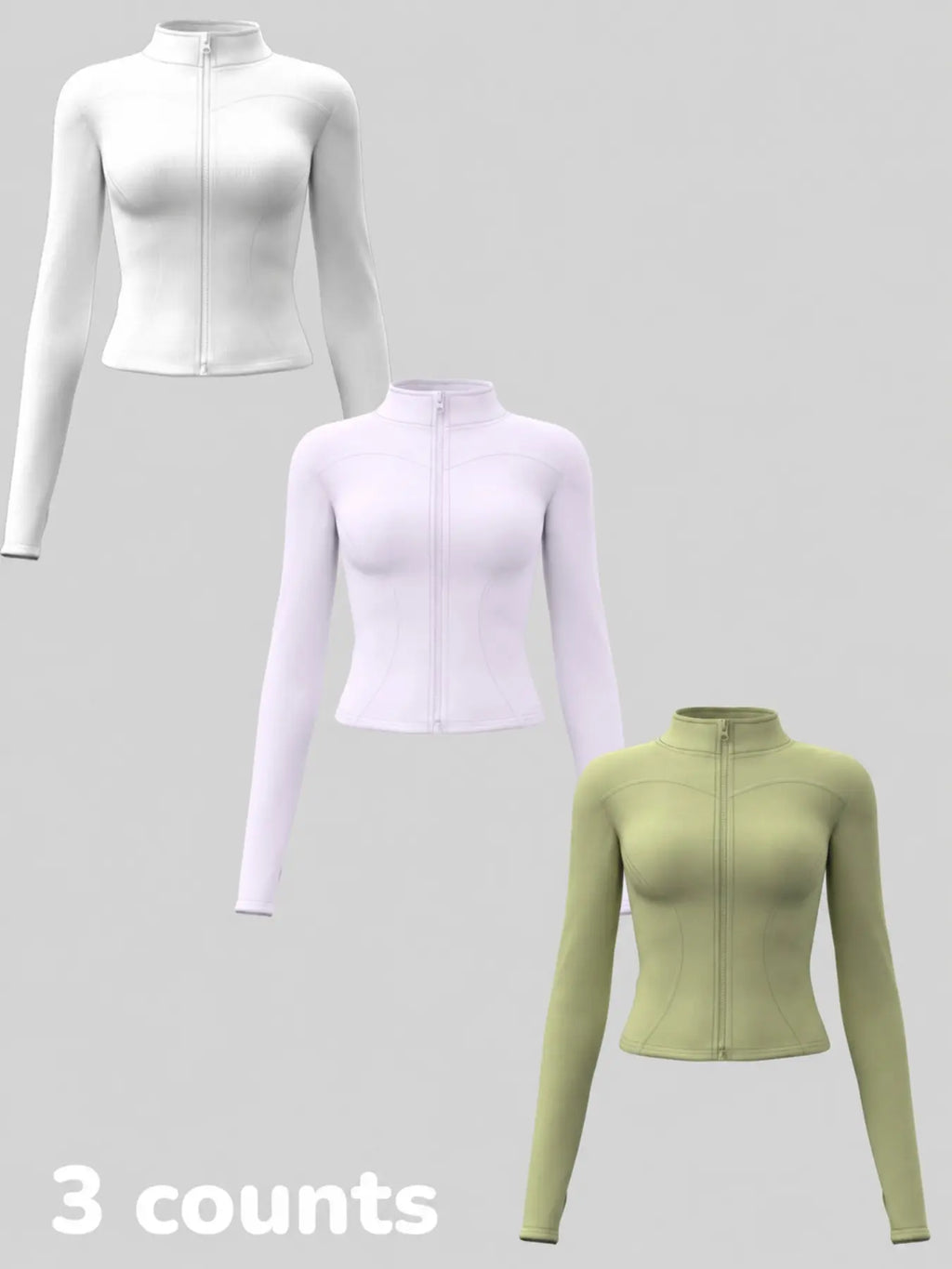 Women'S Long Sleeve Yoga Jacket Set, Sports Outerwear, Athletic Jackets, High Neck Zipper Closure, Quick-Dry Fitness Top, Tight-Fitting Sports Wear, Athletic Sports Clothing, 3 Piece Pack