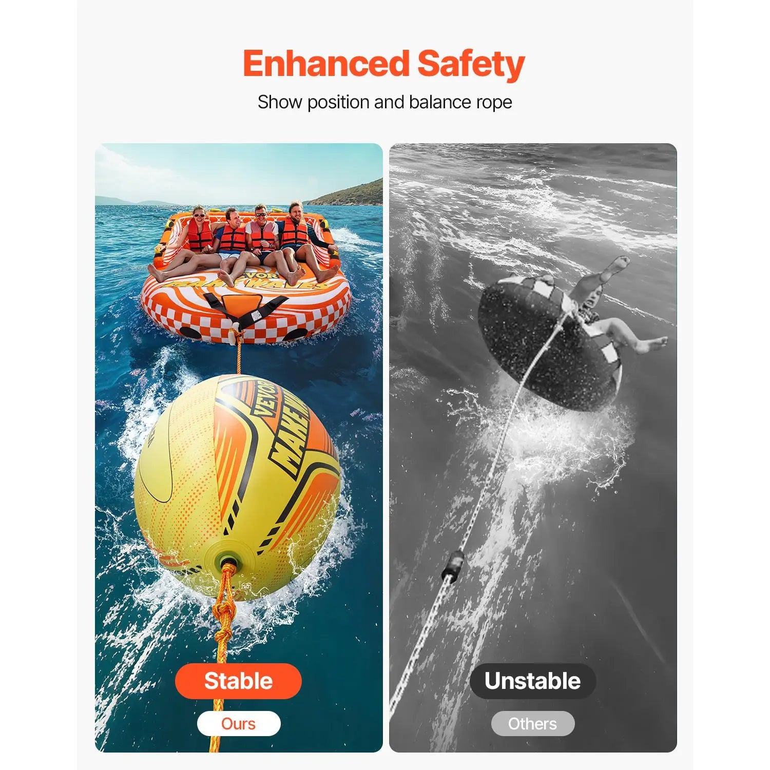 【Fathersdaygift】Vevor Booster Ball, Towable Tube Rope Performance Ball, Thickened PVC Inflatable Booster Balls for Boating and Water Sports - with High Tensile Strength Rope and Speed Safety Valve