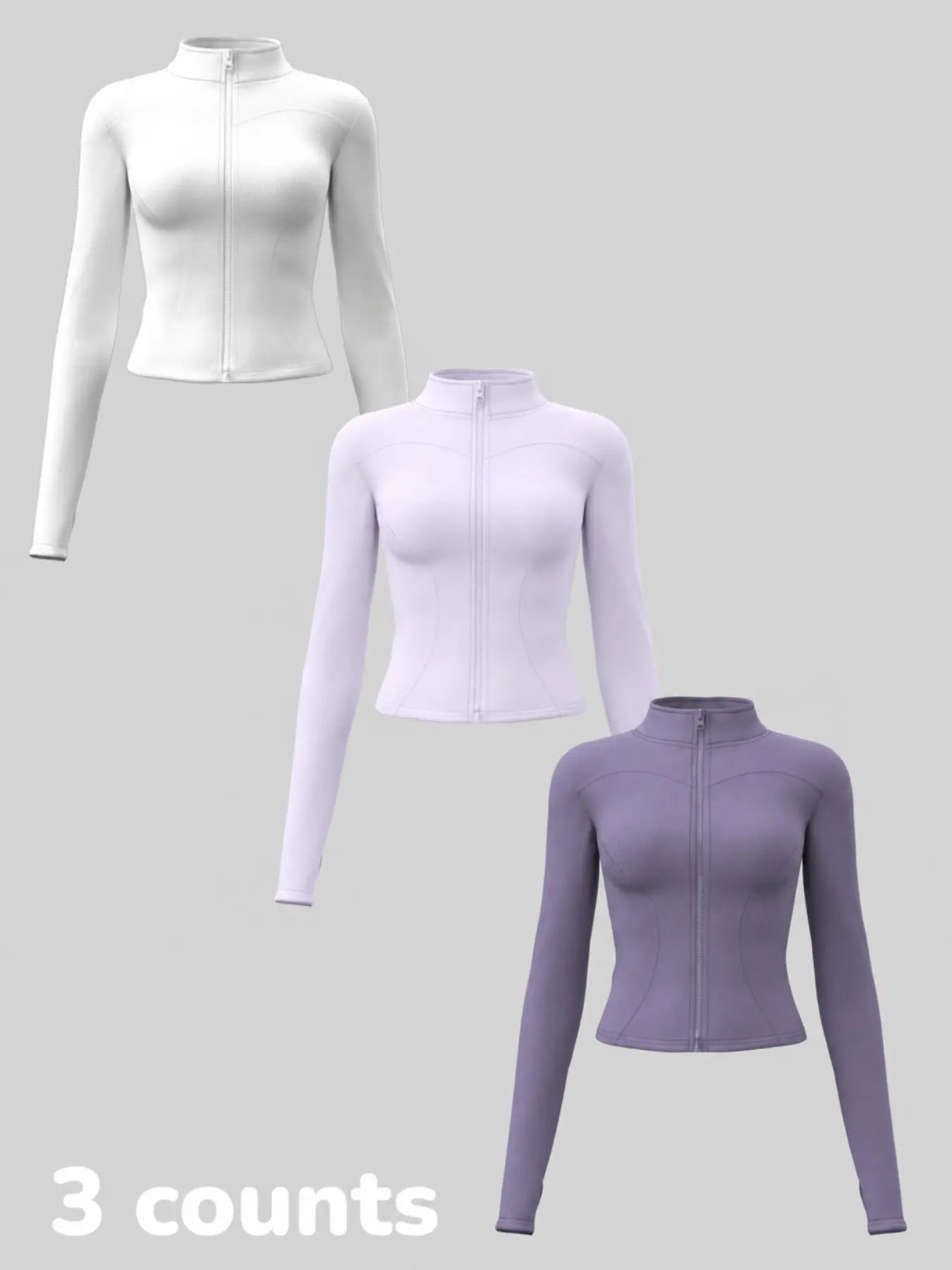 Women'S Long Sleeve Yoga Jacket Set, Sports Outerwear, Athletic Jackets, High Neck Zipper Closure, Quick-Dry Fitness Top, Tight-Fitting Sports Wear, Athletic Sports Clothing, 3 Piece Pack