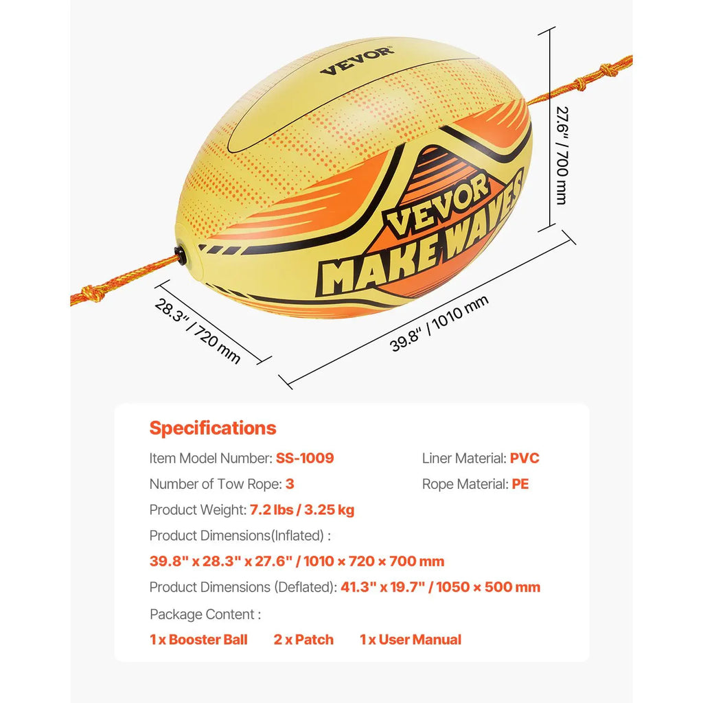 【Fathersdaygift】Vevor Booster Ball, Towable Tube Rope Performance Ball, Thickened PVC Inflatable Booster Balls for Boating and Water Sports - with High Tensile Strength Rope and Speed Safety Valve