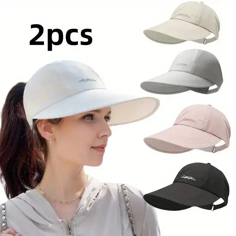 2-Pack UPF Sun Protection Baseball Hat for Men and Women - Lightweight, Adjustable Velcro Closure, Wide Brim Outdoor Sports Hat, All-Season Elastic Design (White/Gray/Black)
