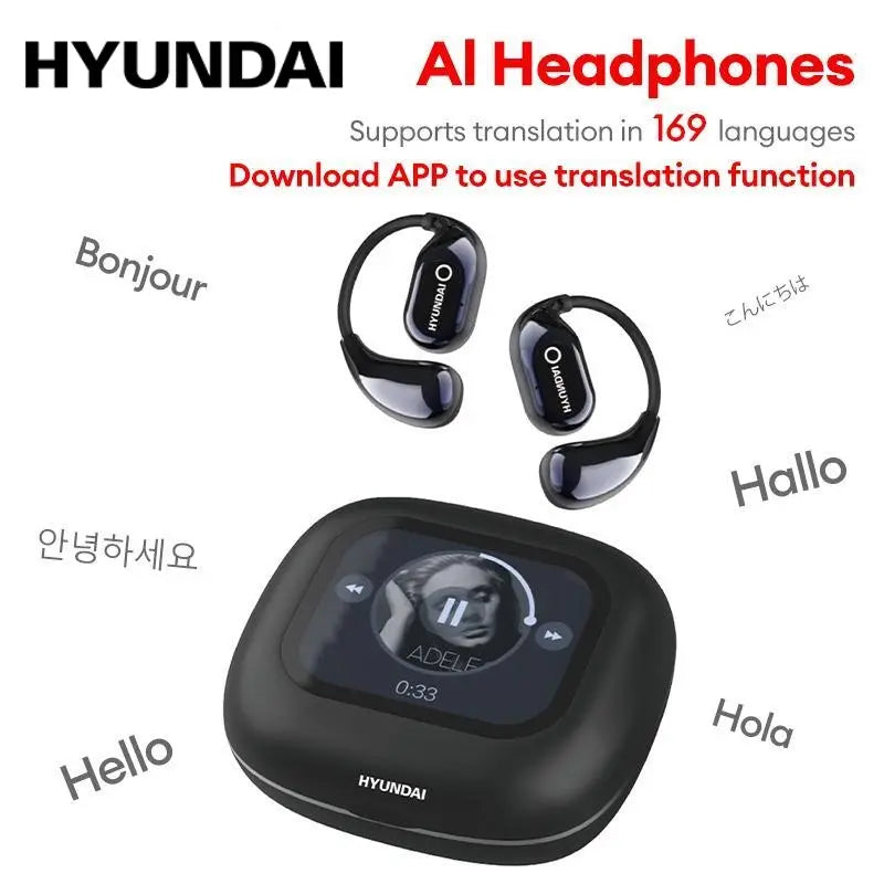 HYUNDAI HY-Q18 Pro Bluetooth Wireless Earbuds with Full-Color Touch Display, Support Translation via Mobile App, Smart Headphones for Music & Calls, Compatible with Android & Ios