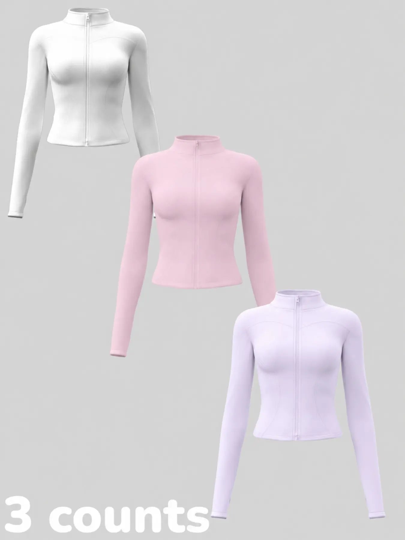 Women'S Long Sleeve Yoga Jacket Set, Sports Outerwear, Athletic Jackets, High Neck Zipper Closure, Quick-Dry Fitness Top, Tight-Fitting Sports Wear, Athletic Sports Clothing, 3 Piece Pack